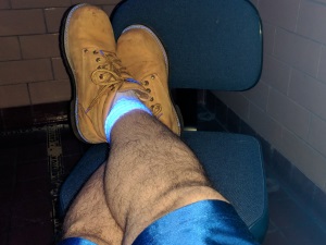 Yeti legs, wreathed in blue.